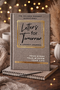 Letters for Tomorrow guided legacy journal with linen-textured grey cover and gold-frame hand-script title